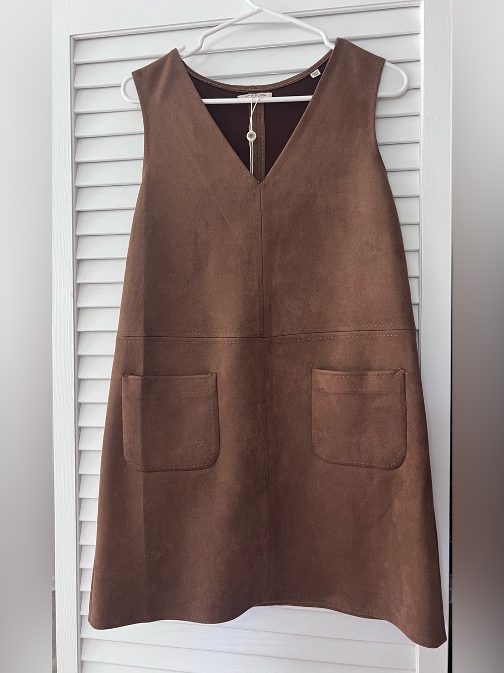 Max Studio Brown Faux Suede V-Neck Dress